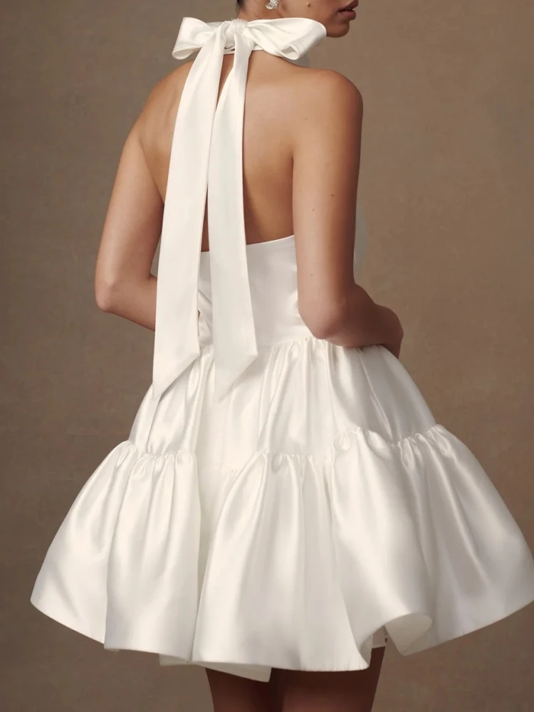 

A2729 Simple Sexy Short Homecoming Dresses Halter Puffy Mini Cocktail Party Gown Clubwear Prom Special Occasion Gown Customized