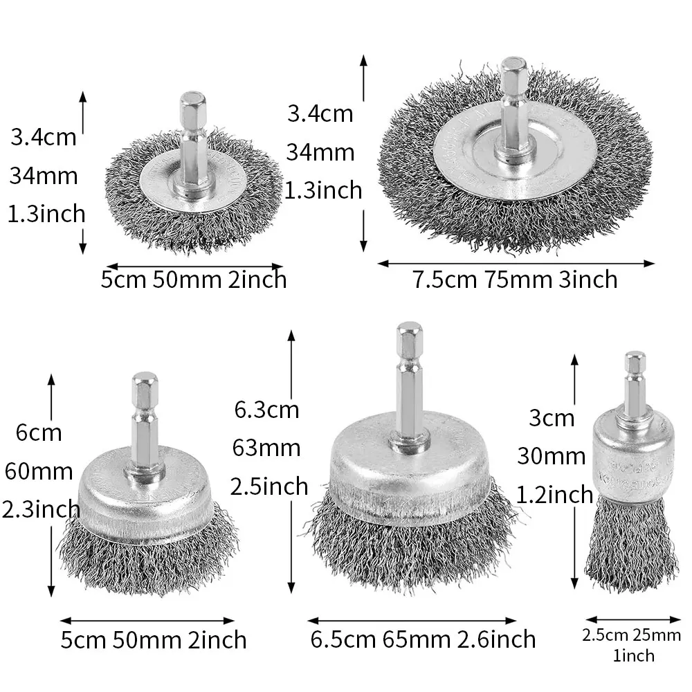 Wire Brush for Drill Wire Wheel Brush Cup Set Drill Wire Brush for Drill 1/4 Inch Arbor for Cleaning Rust Stripping Hexagonal