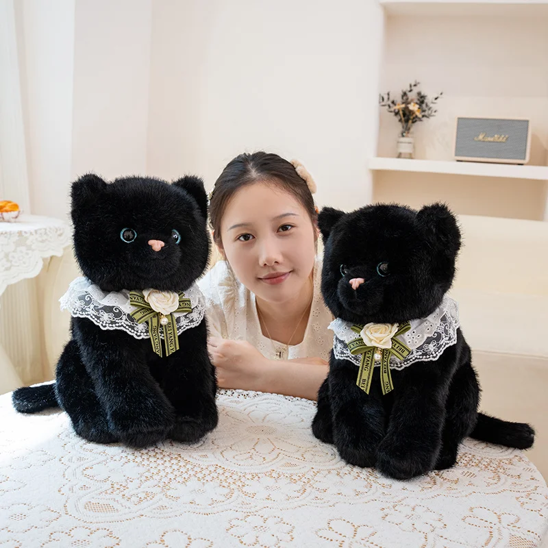 33/45/60 センチメートルソフトかわいい黒猫ぬいぐるみ枕よだれかけ座っている黒猫ぬいぐるみ家の装飾なだめるギフト子供のための