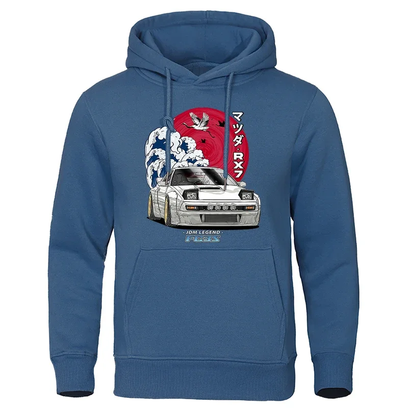 

Unisex Cartoon hoodie, Soft Hoody, Japanese JDM Car Waves, Crane Printed, Sun Red, Hip Hop, Harajuku