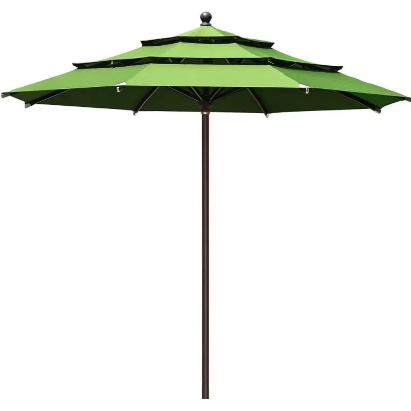 USA 10-Year-Non-Fading 11Ft 3 Tiers Market Umbrella Patio Outdoor Cylinder Auto Push-up Table Umbrella with Ventilation