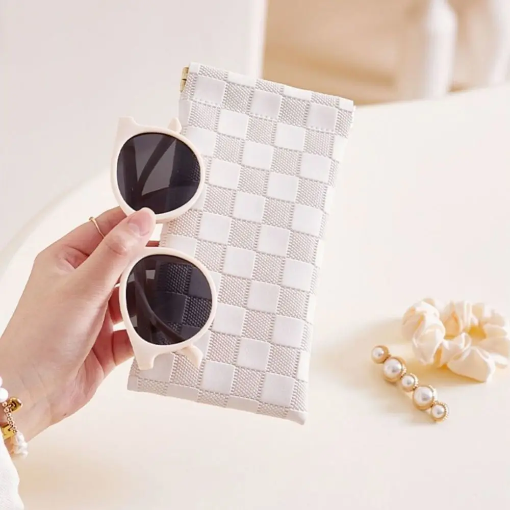 Lattice Mini Leather Sunglasses Bag Large Capacity Plaid Self-closing Coin Purse Simple Ins Style Small Lipstick Bag Female/Male