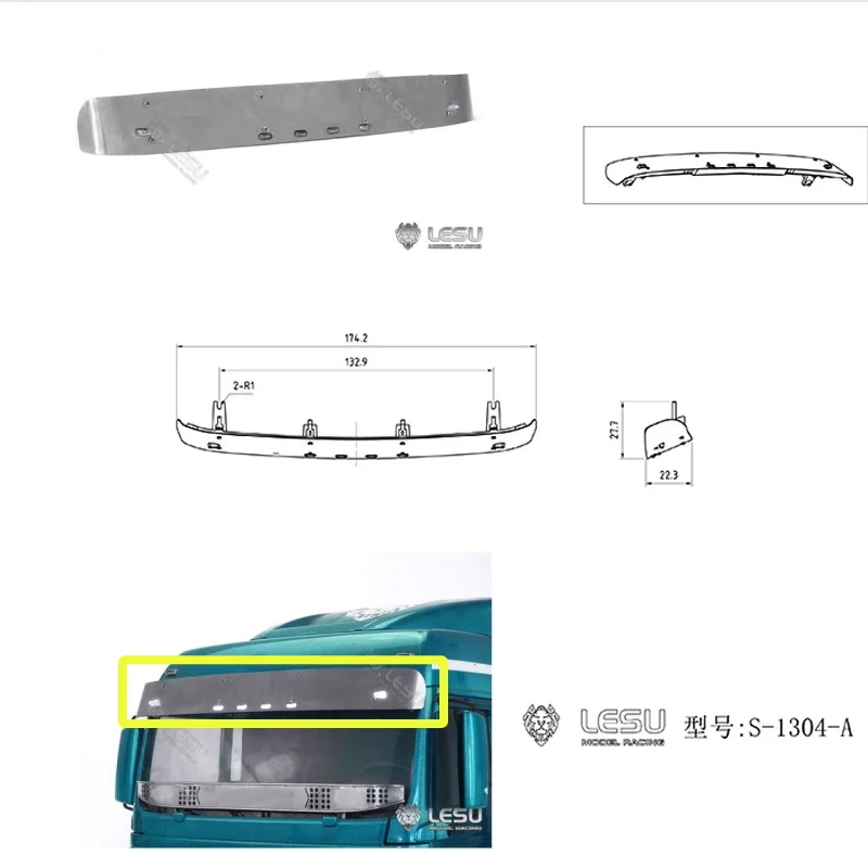 Lesu Metal Cabin Sun Visor Spare Part for 1/14 Tamiya RC for Man TGX Tractor Truck DIY Model TH19248 RC Accessories