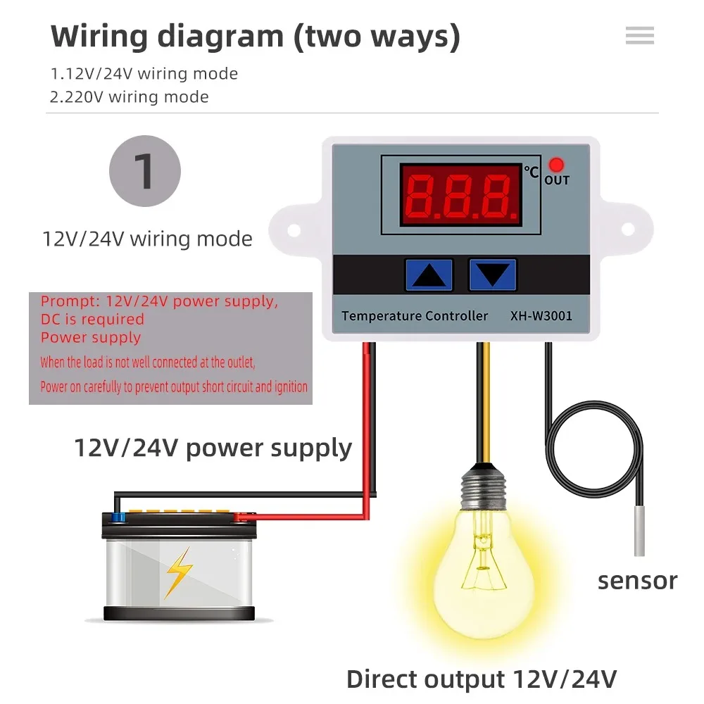 XH-W3001Digital LED Temperature Controller For Incubator Cooling Heating Switch Thermostat NTC Sensor With Probe 220v