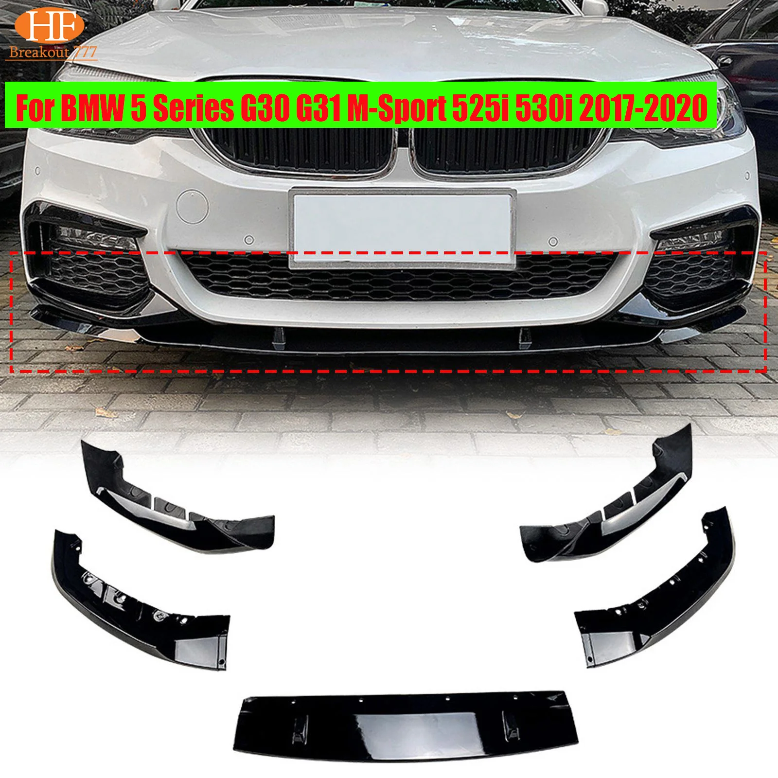 

For BMW 5 Series G30 G31 M-Sport 525i 530i 2017-2020 Car Front Bumper Spoiler Lip Kit Canard Covers Body Kits Car Accessories