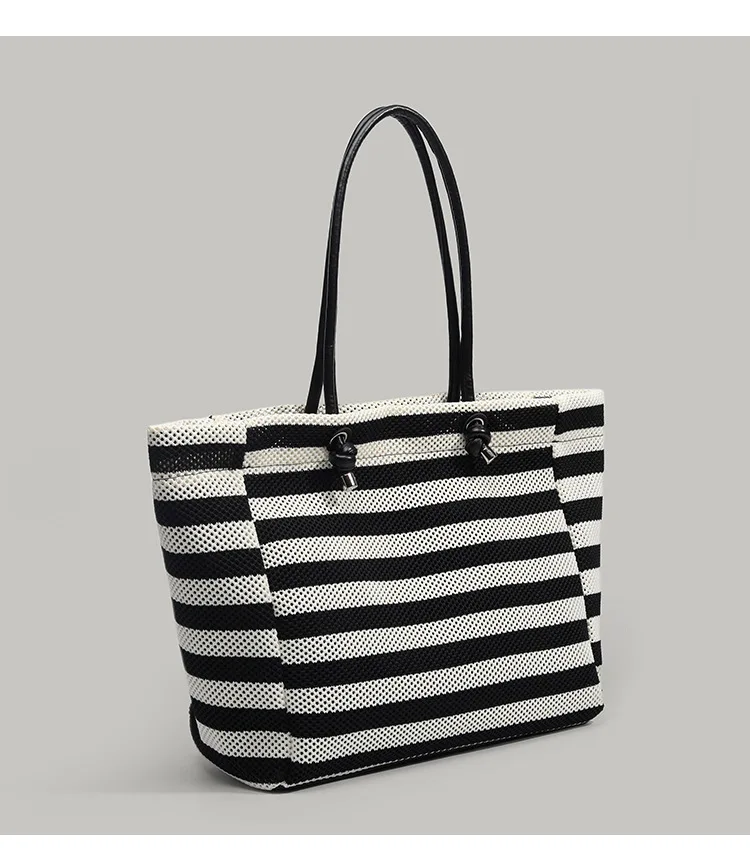 

2025 Hand-woven Women's Shoulder Handbag Bohemian stripe Summer Straw Beach Tote Bag Travel Shopper Weaving Shopping Bags