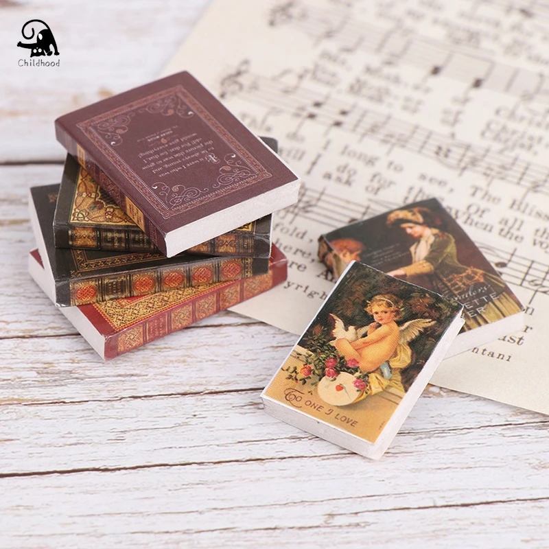 6Pcs/set 1:12 Scale Dollhouse Vintage Miniature Book Model Notebook DIY Scrapbooking Paper Doll House Furniture Decor