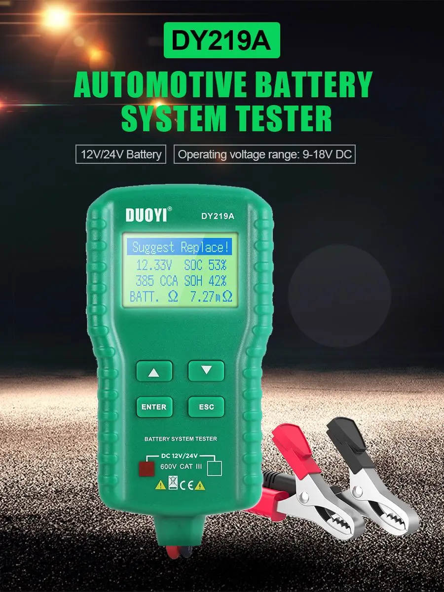 Duoyi dy219/219a Batterie tester 12V 24V digitales Kfz-Batterie diagnose werkzeug ah 100-1000cca Multifunktions-Batterie analysator – Detail 1