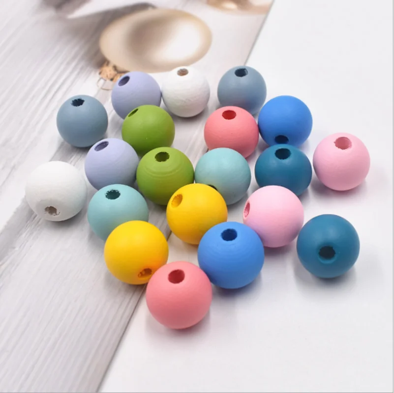 12 14 16 18 20 25 30mm Colorful Eco-Friendly Printing Round Wooden Beads Hemu DIY Crafts Jewelry Custom Kid\'s Toys Accessories