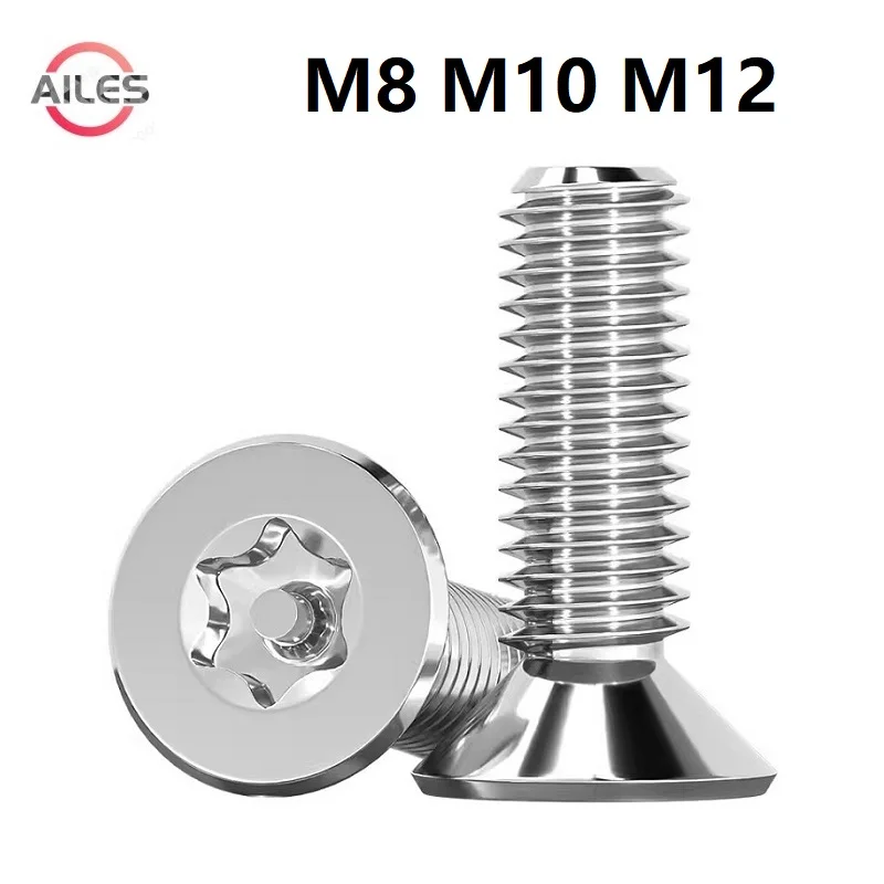 304 Stainless Steel M8 M10 M12 Six Lobe Torx Flat Countersunk Head with Pin Tamper Proof Anti Theft Security Screws Bolts