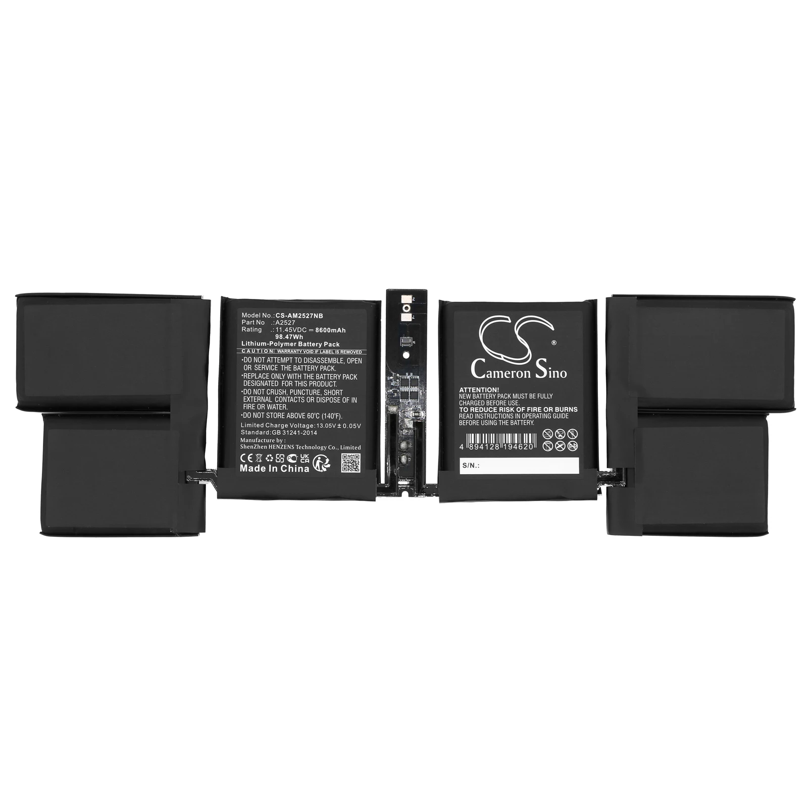 Replacement 11.45V 8600mAh Notebook Laptop Battery A2527 for Apple Macbook 18.1 18.2 16