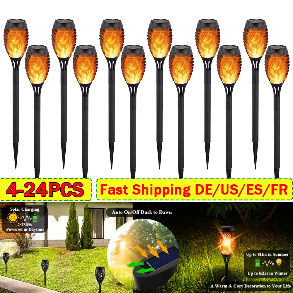 Solar Led Light Solar Garden Flame Light Waterproof Outdoor Solar Torch Light Flickering Pathway Patio Landscape Lawn Lamp Decor