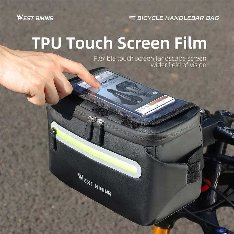 WEST BIKING Bicycle Handlebar Bag TPU Sensitive Touch Screen Waterproof Bike Front Phone Bag Shoulder Bag Bike Accessories