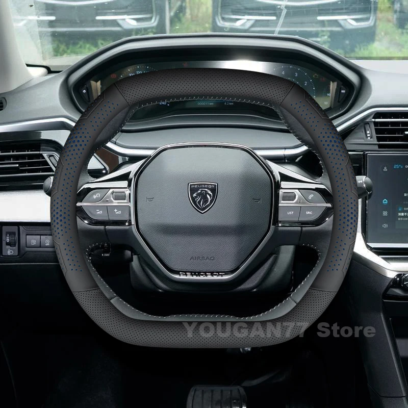 

Leather Car Steering Wheel Cover For ALL NEW Peugeot 400 5008 e3008 2024 2025 Non-slip Auto Steering Wheel Peugeot 408 Accessory