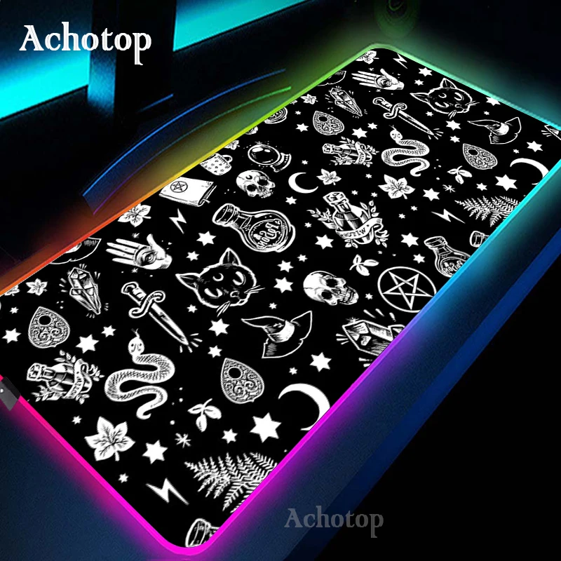

Игровой резиновый коврик для мыши Witches Moon Tarot RGB 900*400, светодиодный Противоскользящий резиновый коврик для мыши CS GO Xxl с подсветкой