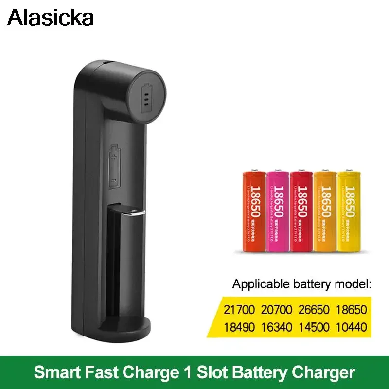 18650 Battery Charger 1 Slot Independent Charging 3.7V 26650 18350 18490 14500 26700 26500 Li-ion Rechargeable Battery Charger
