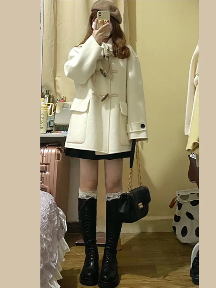 

Женское шерстяное пальто, милое японское пальто на пуговицах с высокой талией, осень-зима, модное модное пальто небольшого размера