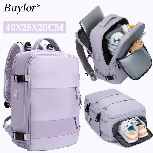 Mochila de viaje Buylor 40x25x20 para mujer, mochila para equipaje de cabina de avión, mochila para ordenador portátil de 14 pulgadas, mochila escolar informal