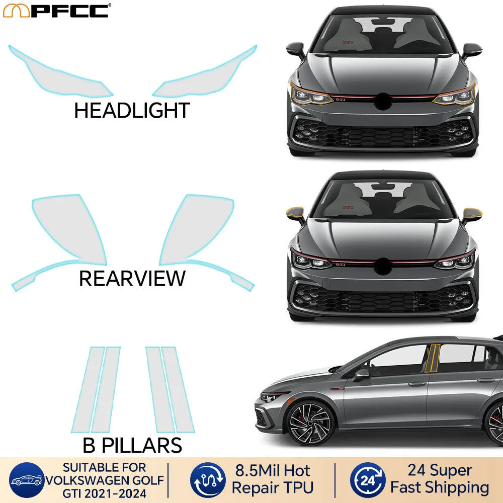 

Для Volkswagen GOLF GTI 2021-2024 PPF предварительно вырезанная защитная пленка для фар заднего вида, комплект автомобильных наклеек, защитная пленка от царапин