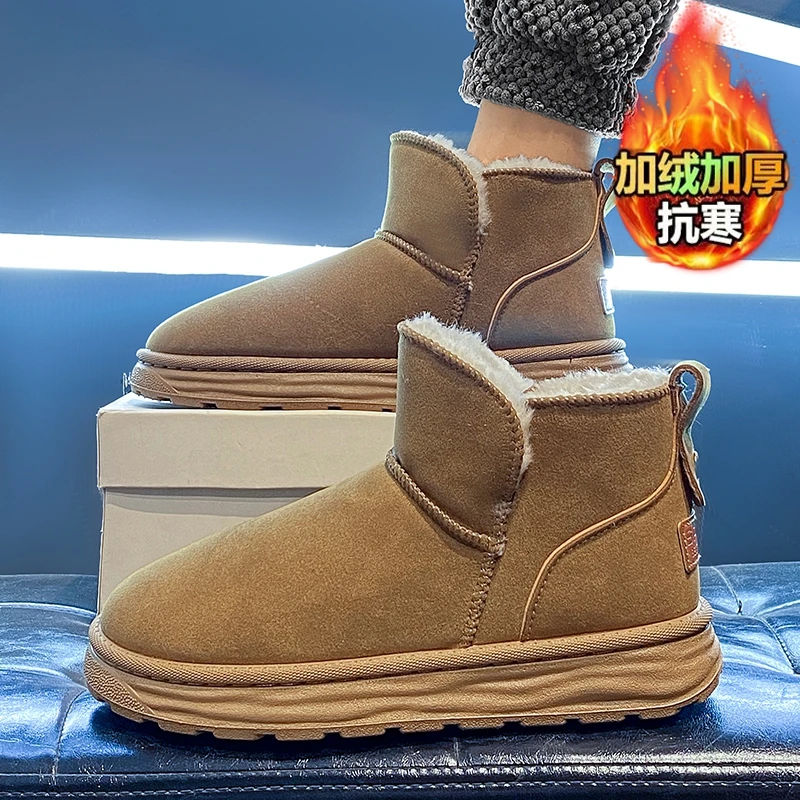 Snow Boots for Men, New Autumn and Winter Models, Fleece-Lined and Thickened, Large Cotton Shoes, Waterproof, Non-Slip