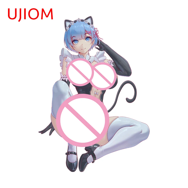 UJIOM Rem Cat Ears Girl Wall Sticker Maid Uniform Artistic Elegant Eye Catching Scratch Proof Vinyl PVC Decal Decoration Chambre