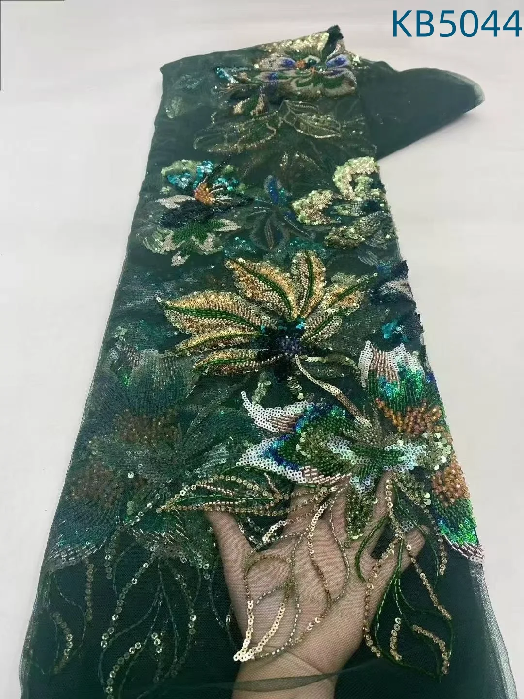 Tecido de renda africano 5 jardas de alta qualidade 2025 3d flor frisada bordado tecidos de renda lantejoulas tule renda para costura kb5044