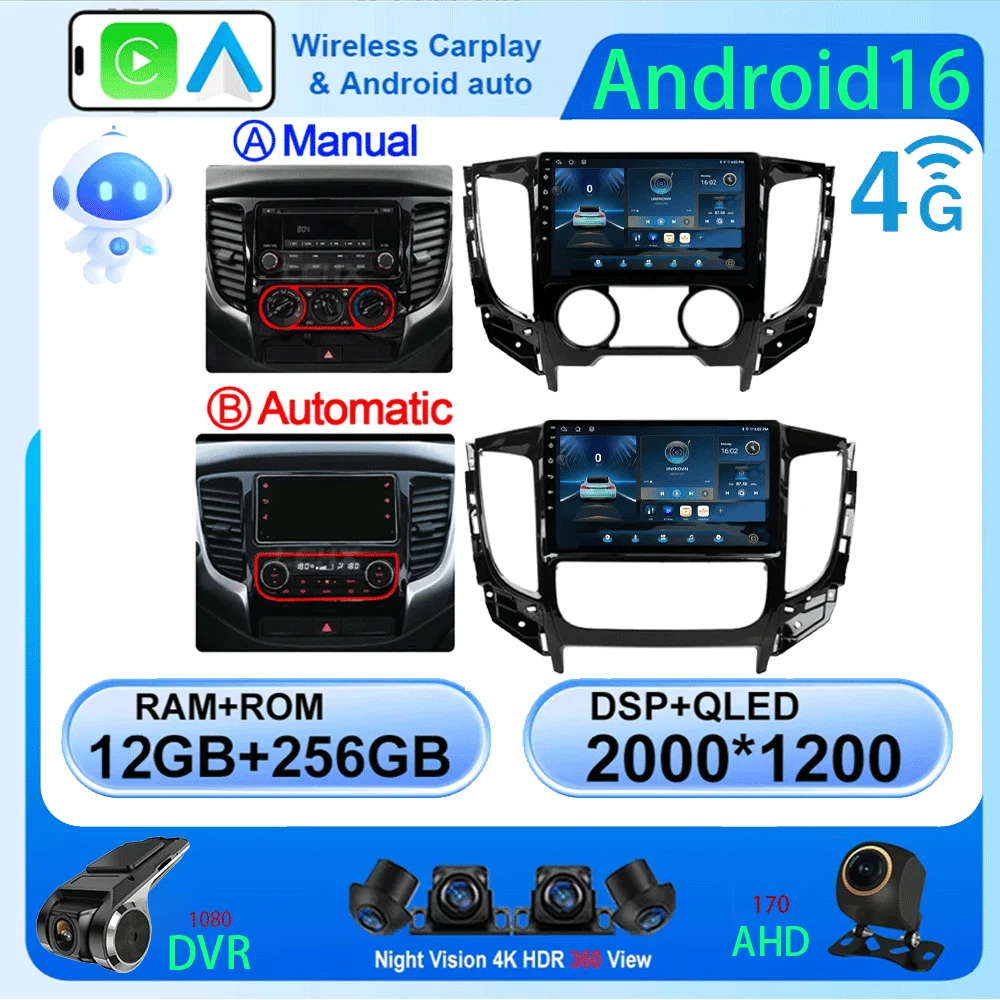 

LJZN Android 16 Auto Car Radio Multimedia Stereo For Mitsubishi L200 5 2015-2019 GPS Navigation Carplay 2 din DVD 2din 5G+WIFI