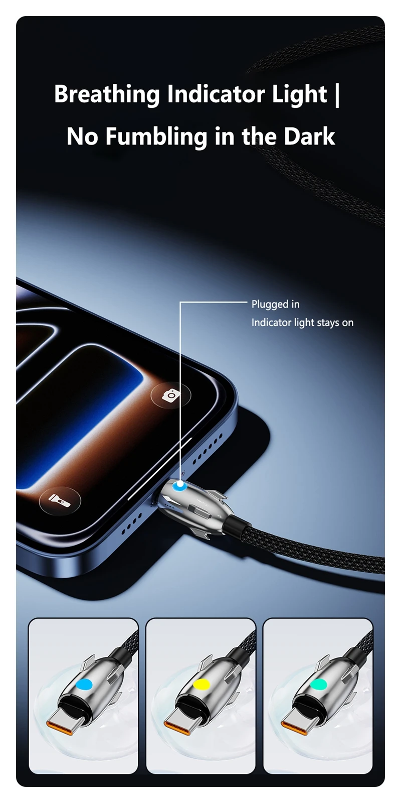 240W Schnellladekabel, geflochtenes Datenkabel, universelles Android- und USB-C-Schnellladekabel, U-zu-C, reines Kupfer, für Android, iPhone 15, 17 – Detail 7