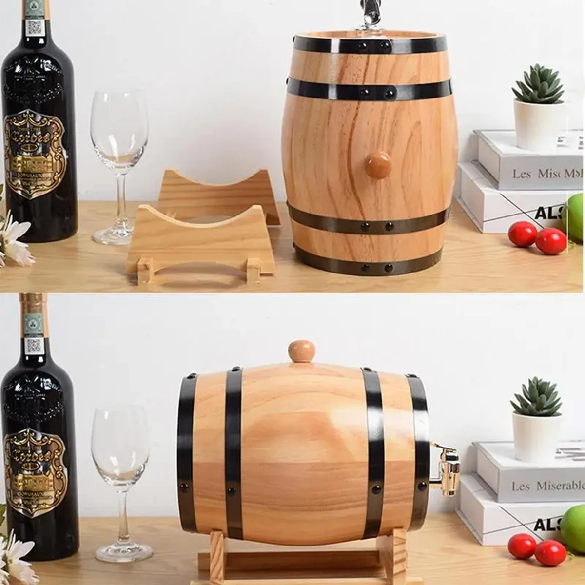 Wood Wine Barrel Vintage Oak Home Brewing Accessories Large Capacity Wine Storage Container For Tequila Wine Whiskey