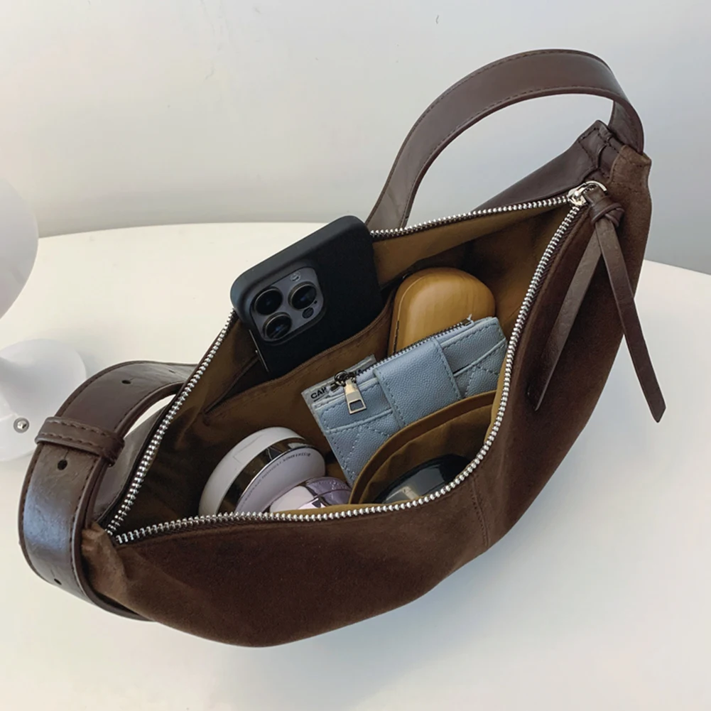 حقيبة كتف للنساء والرجال بحزام قابل للتعديل حقيبة هلال من جلد الغزال متعددة الجيوب حقيبة كروس حقيبة زلابية صلبة للسفر والعمل #5