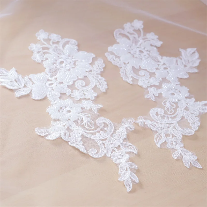 2PCS/1 Paar Schwarz und Weiß Nagel Perle Blume Blätter Stickerei High Set Hochzeit Kleid Kopfschmuck Spitze Spiegel blume RS 253011 – Detail 8