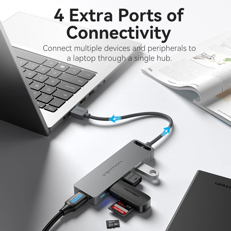 Vention USB 3.0 Hub 4 พอร์ต USB HUB สําหรับเมาส์, คีย์บอร์ดใช้งานร่วมกับ Ipad MacBook Pro Air แล็ปท็อปเดสก์ท็อป PC Xbox PS5 Splitter