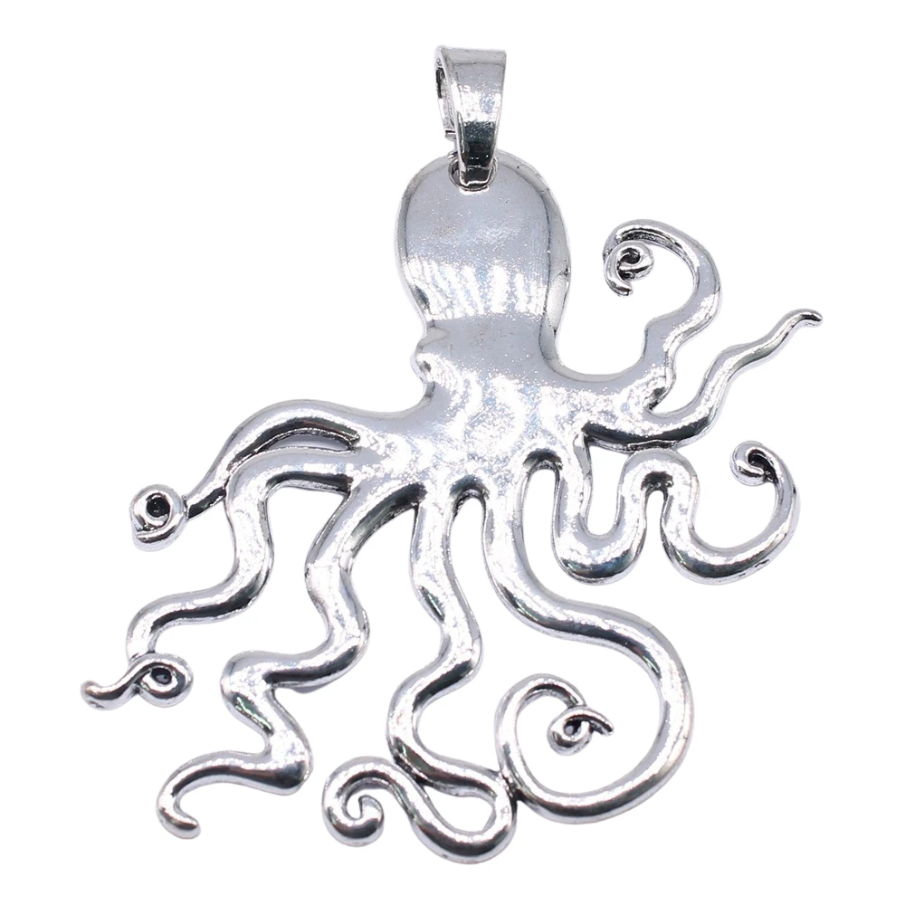 WYSIWYG 1pcs Charms 88x86mm Big Octopus Pendant Charms For Jewelry Making Antique Silver Color Octopus Pendant