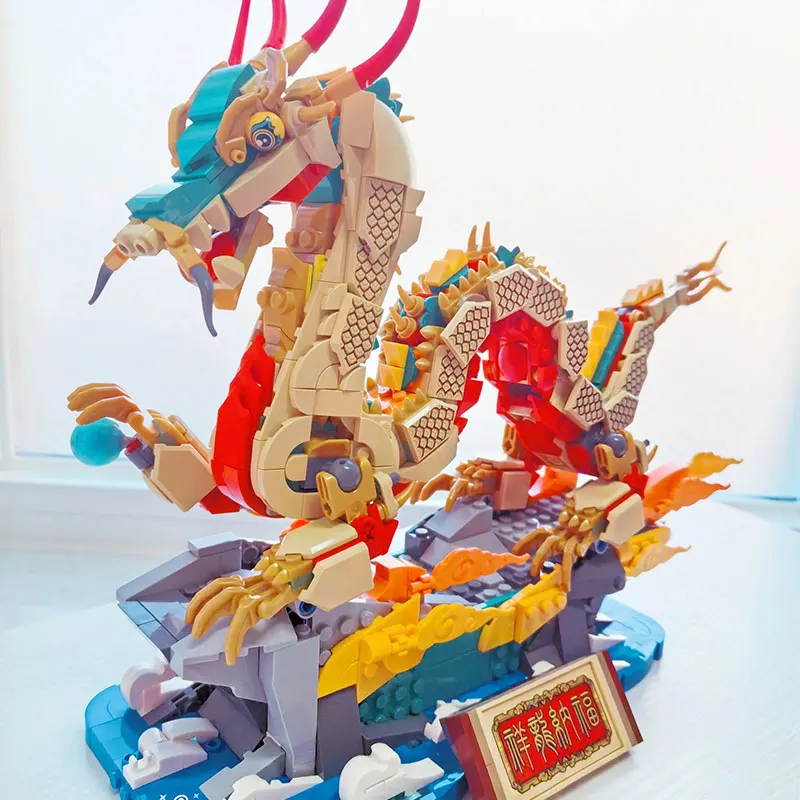 1171 PCS Auspicious Dragon 80112 Building Blocks Figure Dragon Toys Model Set Spring Festival Decoration Gifts for Boys Kids