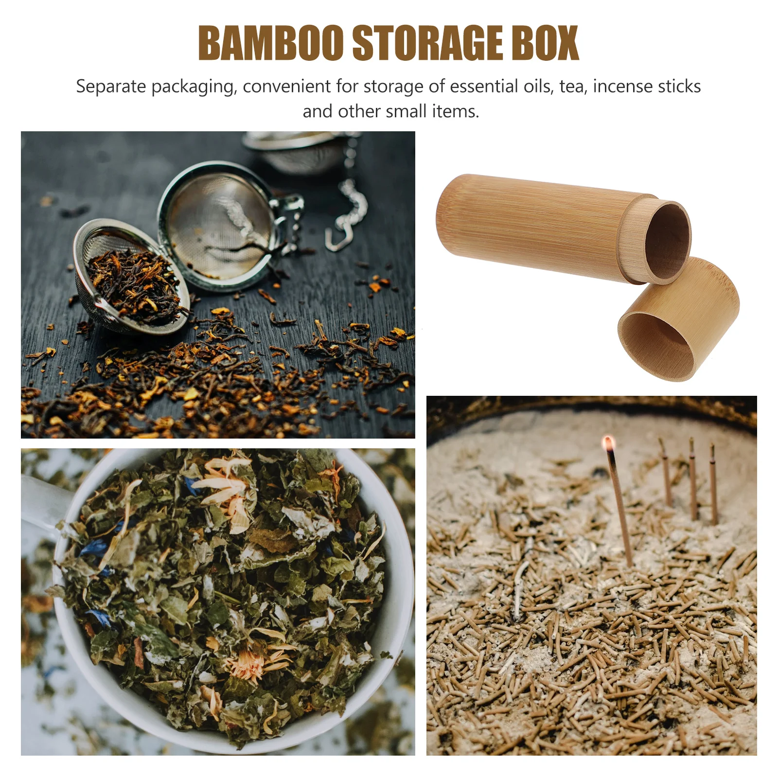 Portable Tea Canister for Home Incense Stick Tube Container Storage Safe Holder Delicate Bamboo