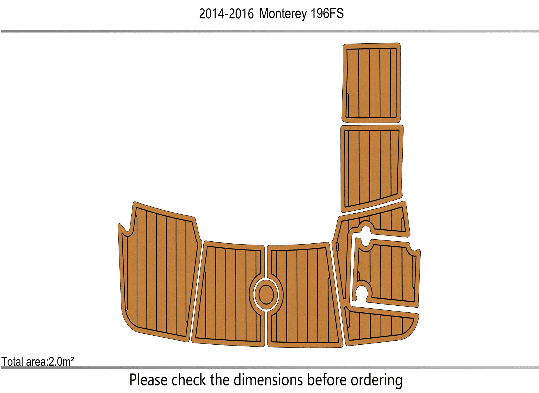 Non-Slip EVA Faux Teak Marine Mat Self-Adhesive 6mm Yacht Cockpit Pad for 2014-2016 Monterey 196 FS Boat Decking Easy Install
