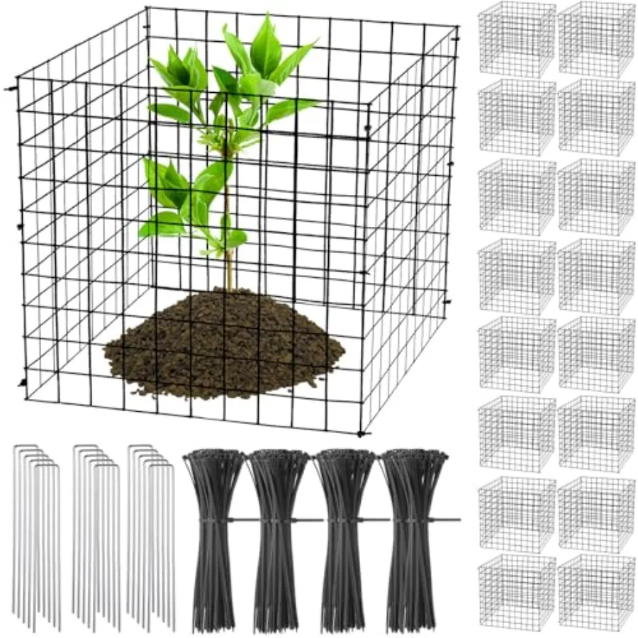 

Small square wire plant protectors for shrubs and vegetables galvanized steel mesh cloche in silver includes ground stakes and