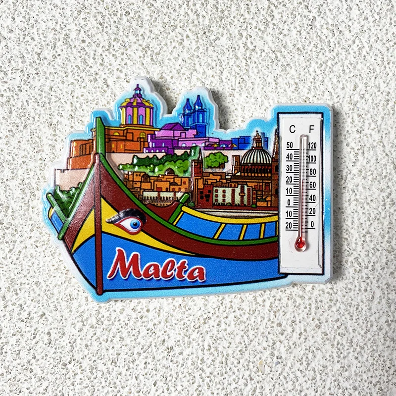 

Malta Landscape Sailboat Thermometer Home Decor 3D Magnetic Refrigerator Magnet Travel Souvenir
