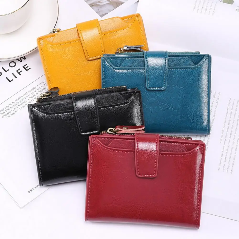 

Women Wallet Smooth Faux Leather Zipper Closure RFID Protection Multi Pockets Phone Cash Changes Storage Purse Short Card Holder