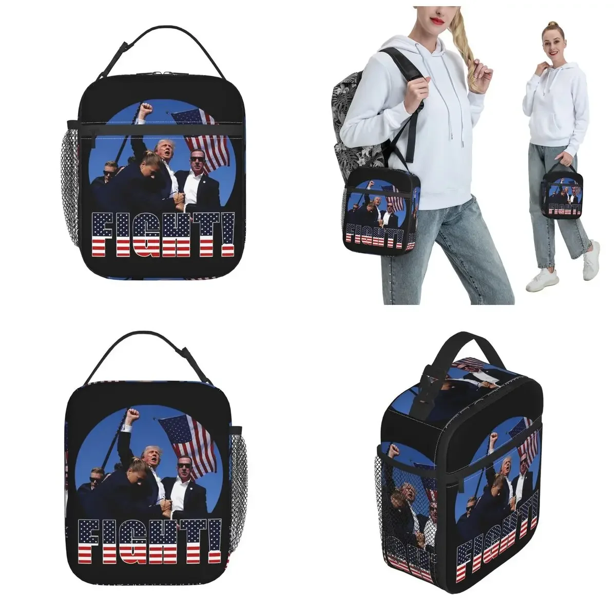 Trump For President Product Insulated Lunch Bag For School Shot Trump Fight Food Container Portable Thermal Cooler Lunch Boxes