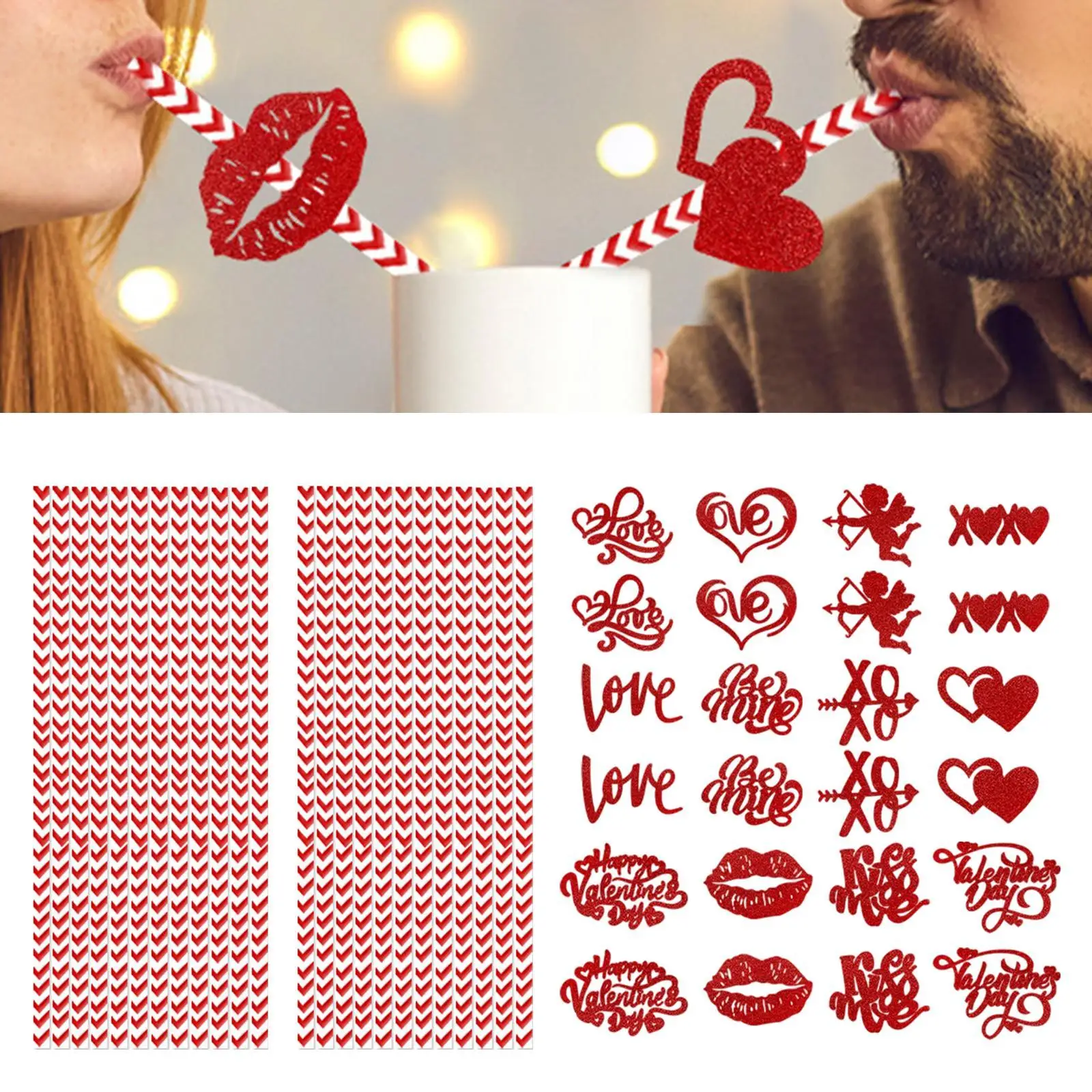 

24 шт., бумажные соломинки на День Святого Валентина, одноразовые поделки, новинка, интересная