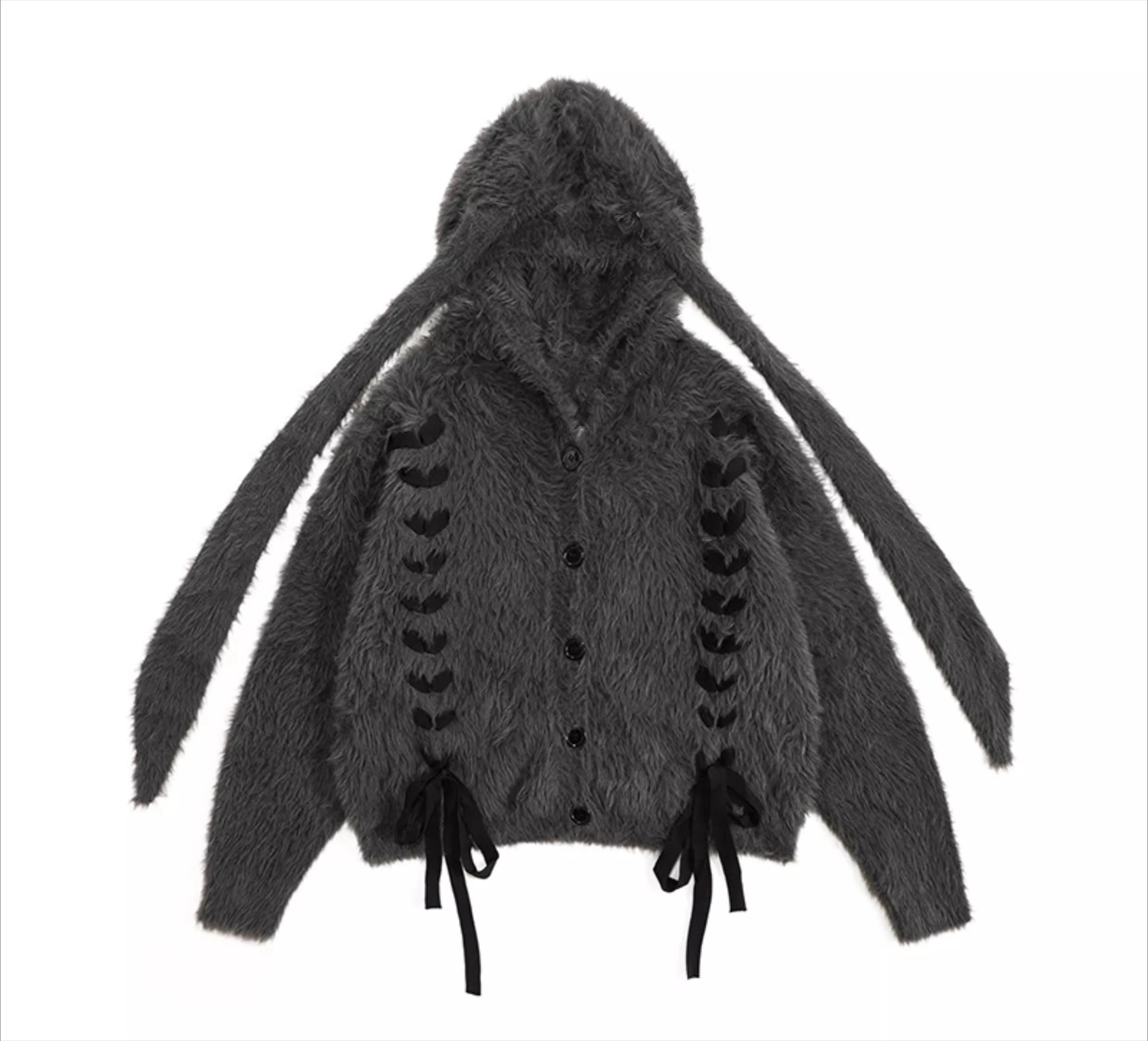 2025 خريف شتاء جديد أرنب الأذن تصميم معطف بقلنسوة سترة معطف لطيف نمط الحلو لينة فضفاضة فتاة سترة رمادية