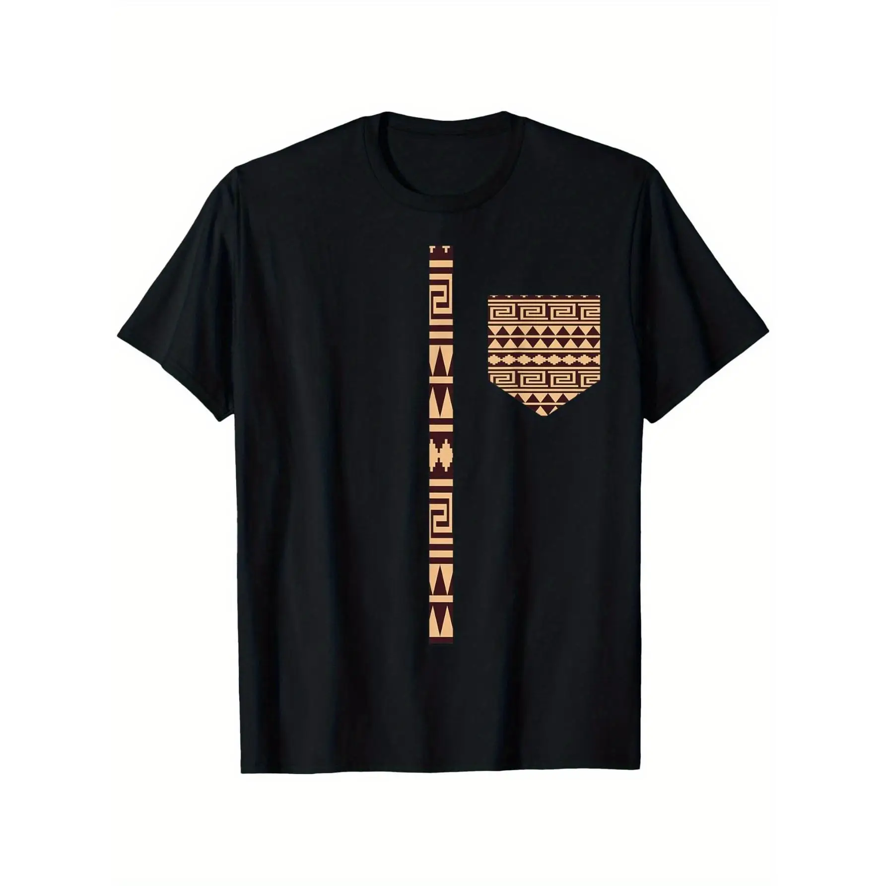 

Tribal Print Graphic T-Shirt Men’s African Geometric Pocket Style Casual Streetwear Vintage Summer Top S-3XL