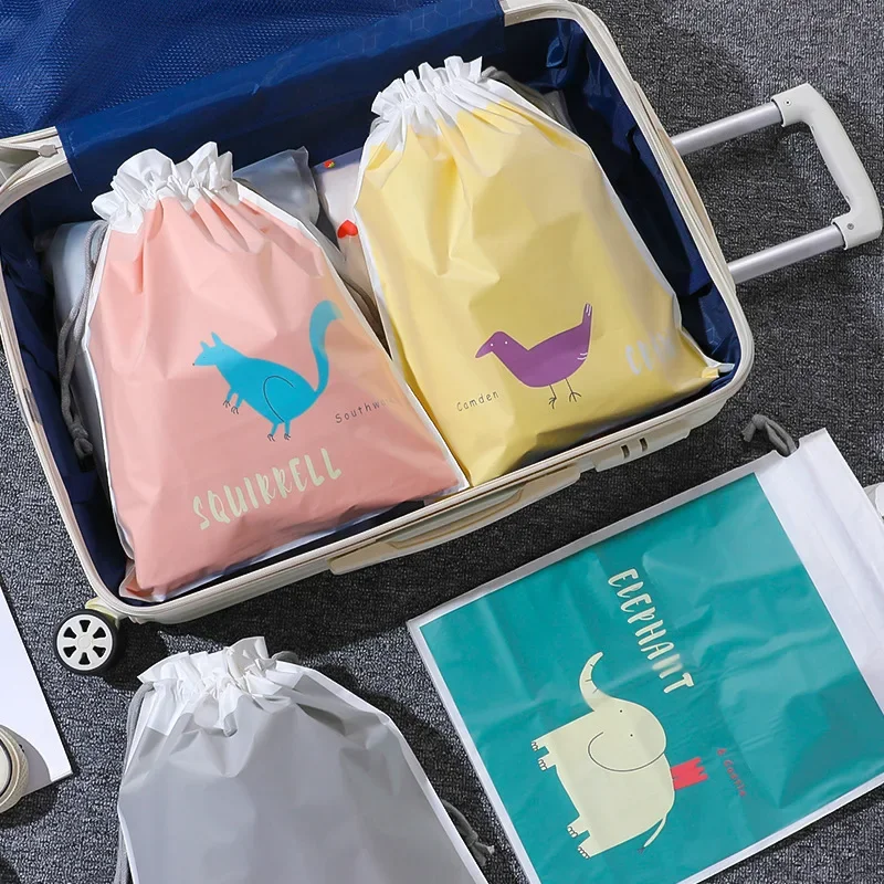 Cartoon Cute Large Capacity Waterproof Drawstring Bag Household Clothes Shoes Towels Dustproof Storage Bag Travel Organizer Bag