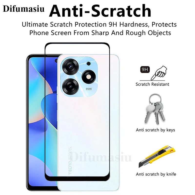 For Tecno Spark 10 Pro Tempered Glass Screen Protectors Soft Camera Lens Protector Full Cover Screen Glass 3in1 Back Film