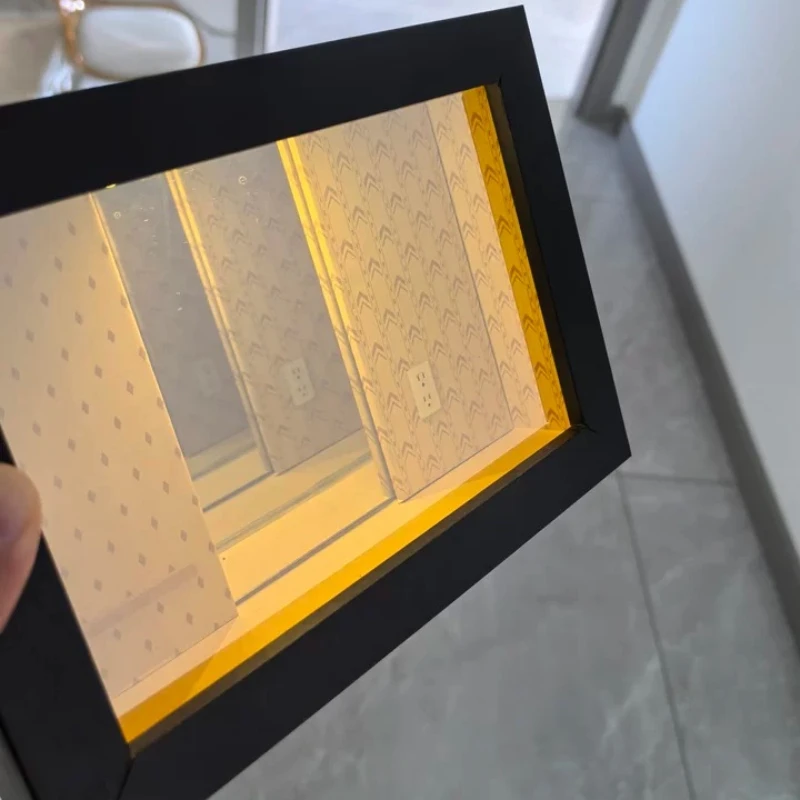 Infinity Mirror Wooden Display Box with LED Light Shadow Box for Collectibles Desktop Home Art Decor Craft