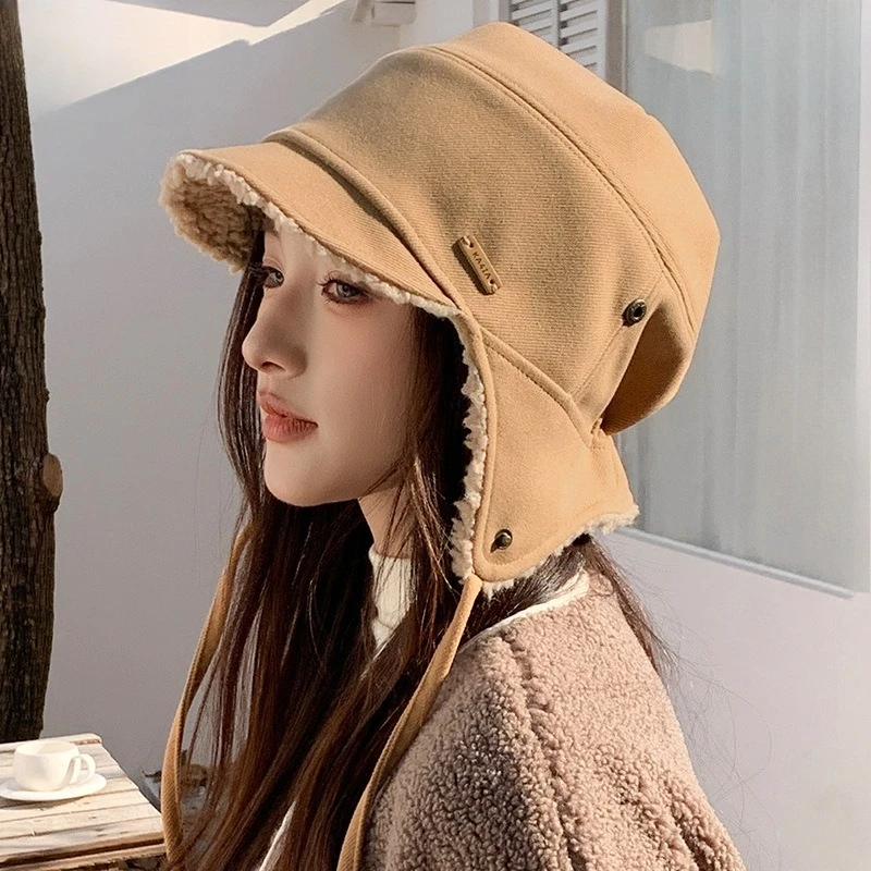 The New Double-sided Wear Lamb Wool Thickened Ear Protectors Flying Cap Foreign Gas Face Protection Can Wear Helmet Lei Feng Hat