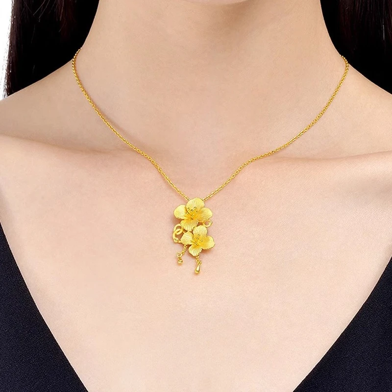 

Luxury Kt18 Gold Color 3D Flower Chain Pendant Necklace for Women Girl Birthday Wedding Engagement Jewelry Gifts