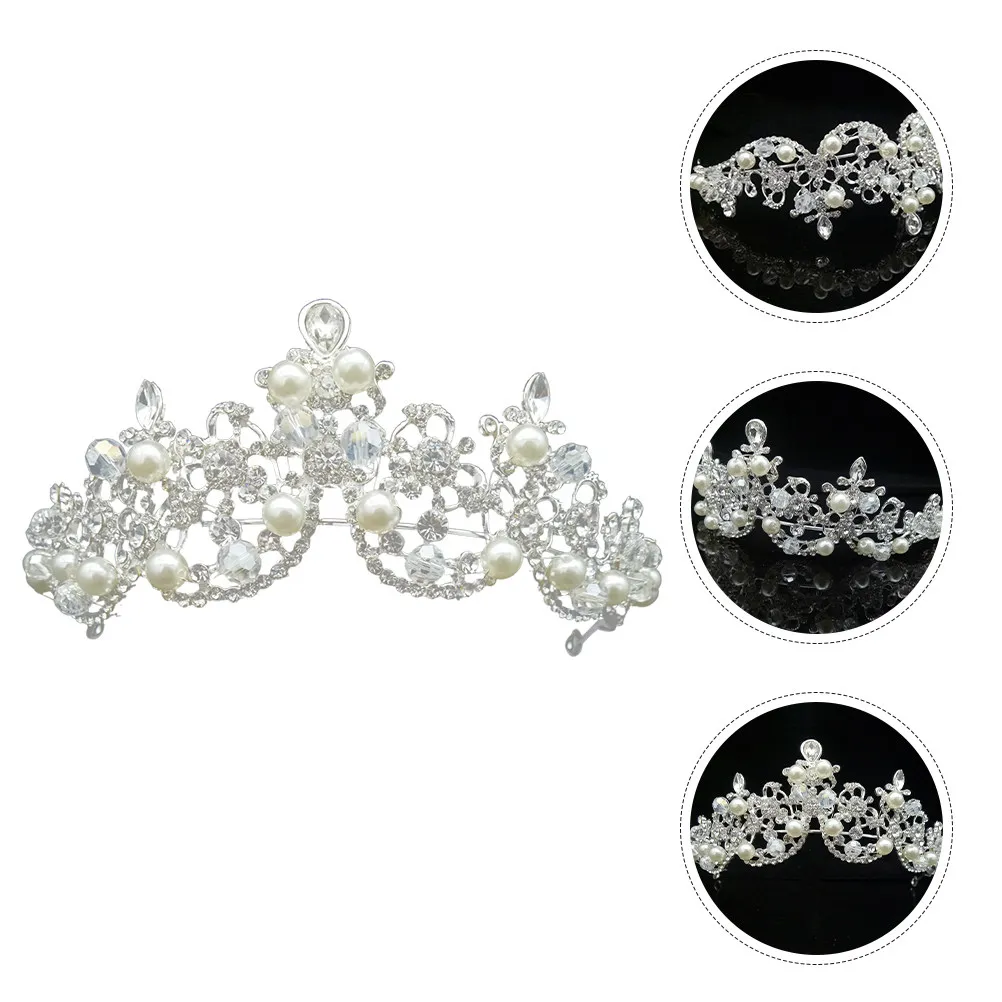 Bridal Crown Wedding Tiara Rhinestone and Pearl Hair Jewelry Stylish Eye-Catching Crown Headband for Women Teen Ceremony