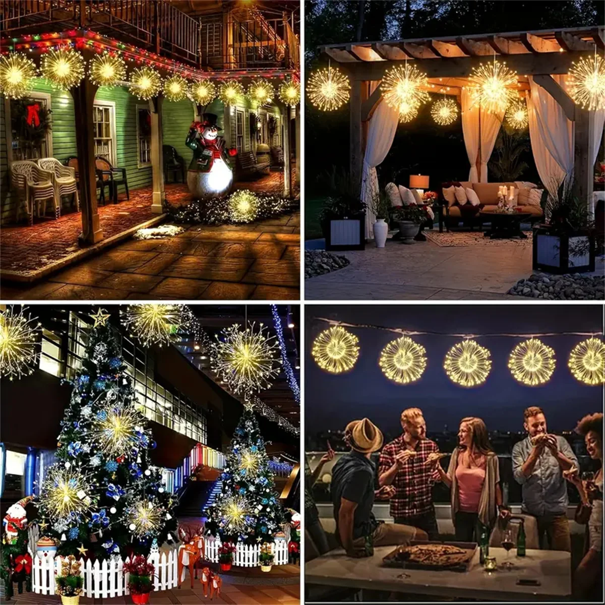 4 unids/set 360LEDS USB colgante árbol fuegos artificiales luz, disponible en colores blancos cálidos y de luz, utilizado para decoración de jardín